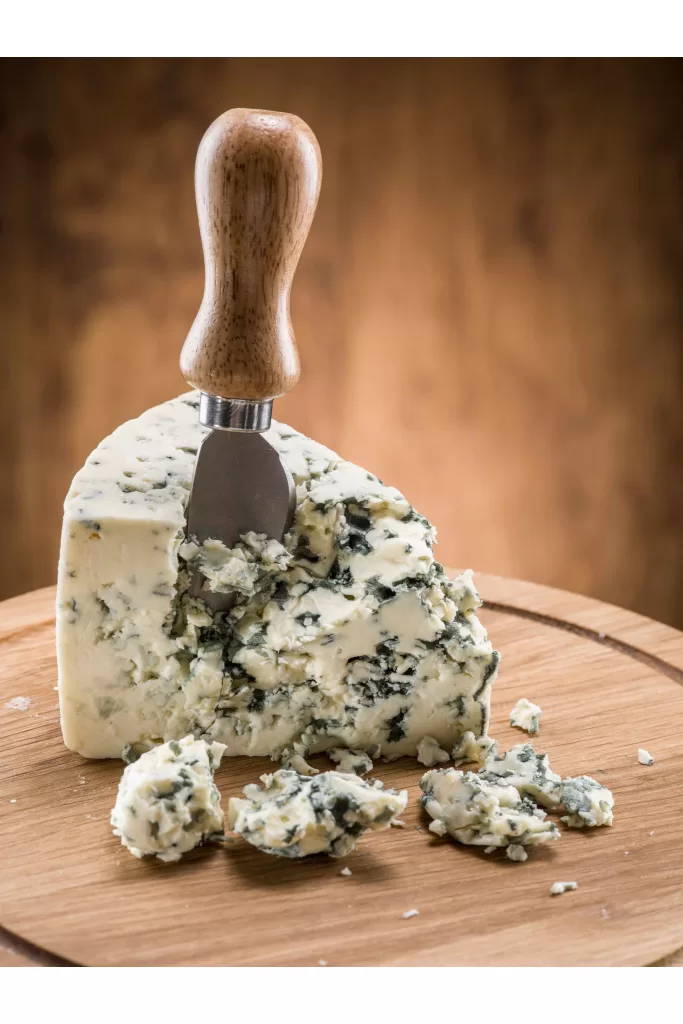 Blue cheese on a wooden board