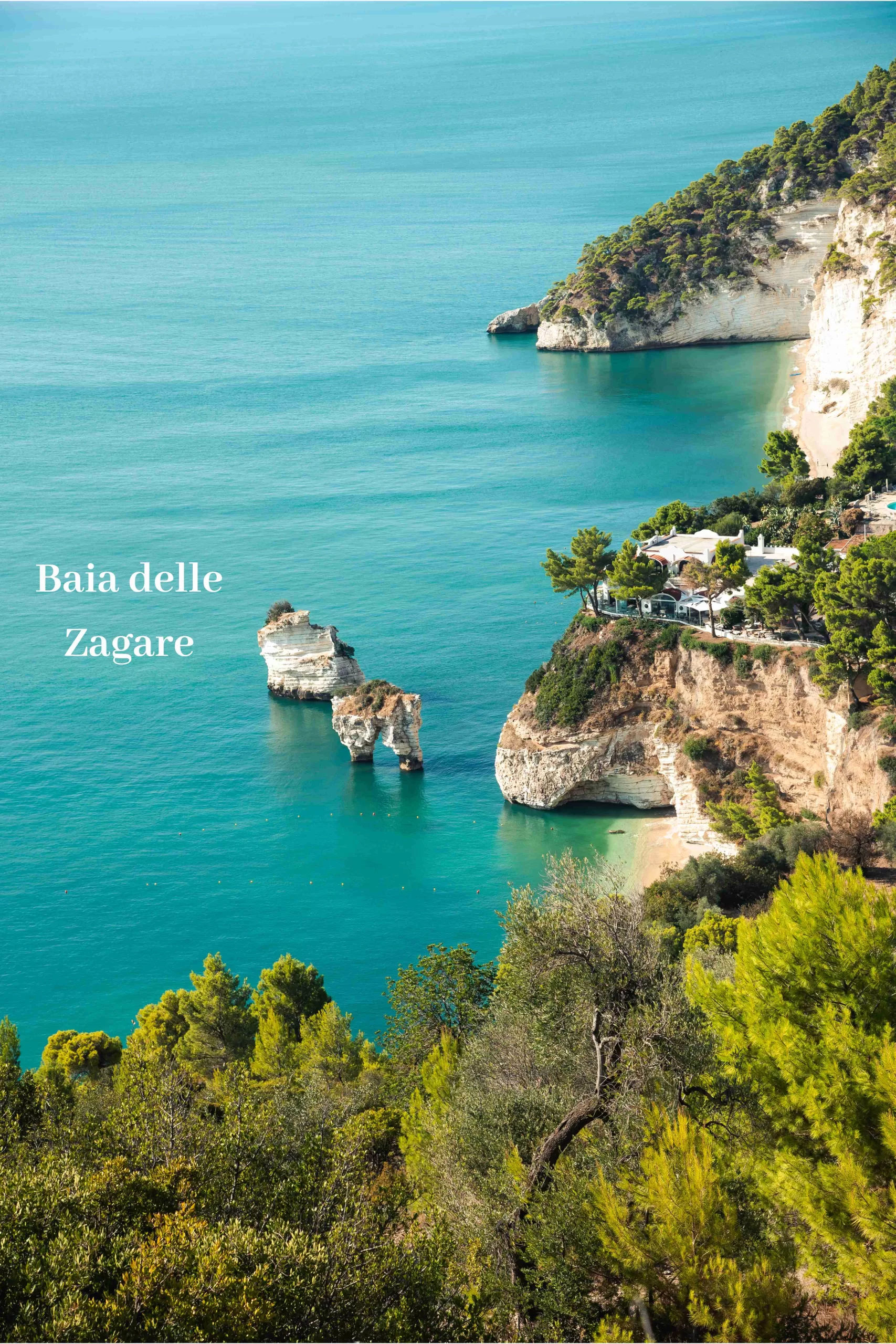 One of the best beaches in Puglia, Italy. Baia Delle Zagare with white sands and great white cliffs